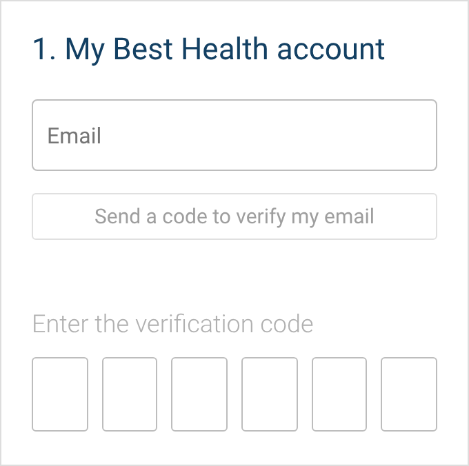 Step 1: email field empty, Send a code to verify my email disabled