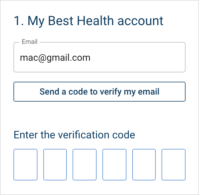 Step 2: email entered, Send a code to verify my email ready